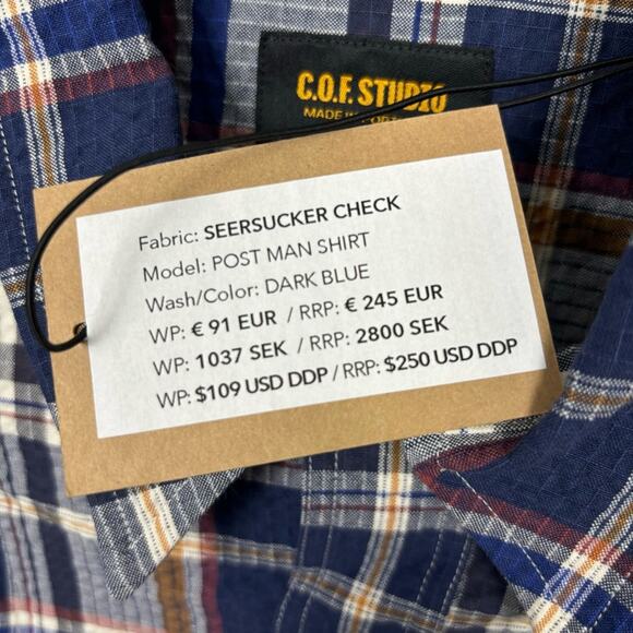 NWT C.O.F Studio Post Man Shirt Dark Blue Navy Medium - Picture 4 of 8